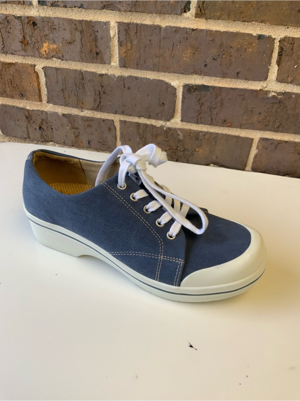 Women's Navy Lace-Up Casual Sneaker with White Trim